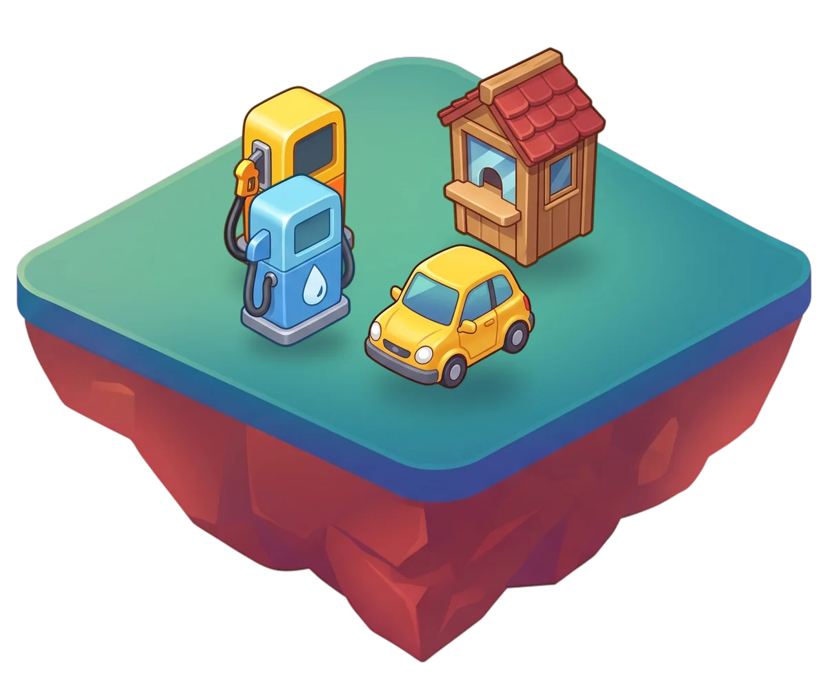 Une petite station-service sur une île flottante